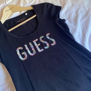 Guess cap sleeve black T Shirt vintage vibe sequin top t-shirt